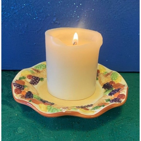 PAC ~ Cornucopia Autumn Decor Four Footed Ceramic Candle Dish ~ YaY! - Picture 8 of 11